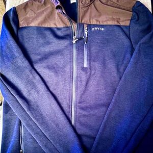 Orvis Full Zip Performance Fleece Jacket Men’s Size L Blue/Brown